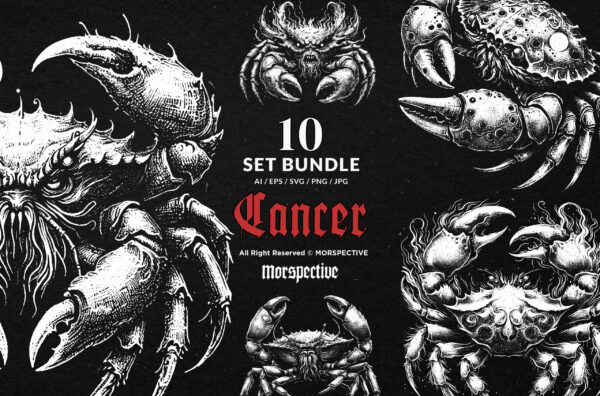 10 Bundle Dark Art Cancer Crabs Zodiac