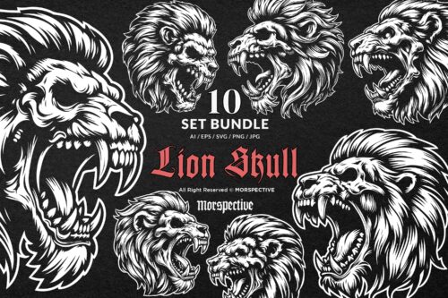 10 Bundle Dark Art Angry Lion Skull