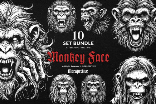 10 Bundle Dark Art Scary Monkey Face