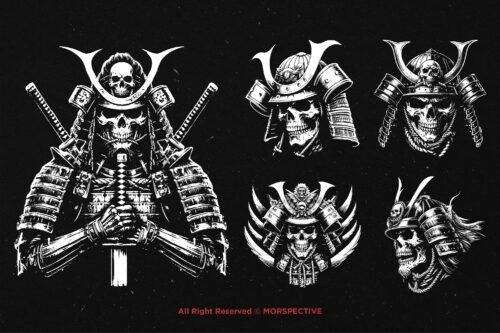 10 Bundle Dark Art Japan Samurai Skull - Image 3