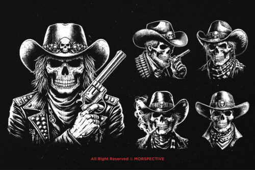 10 Bundle Dark Art Skull Cowboy Head - Image 3