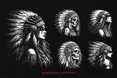 10 Bundle Dark Art American Indian Skull - Image 3