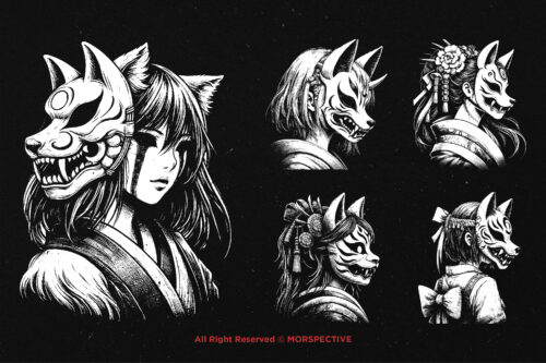 10 Bundle Dark Art Kitsune Girl Mask - Image 3