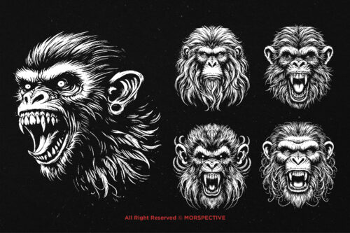 10 Bundle Dark Art Scary Monkey Face - Image 3