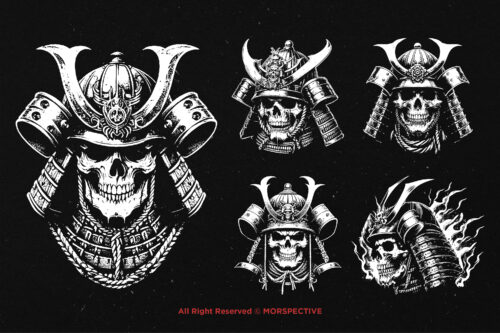 10 Bundle Dark Art Japan Samurai Skull - Image 5