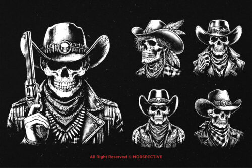 10 Bundle Dark Art Skull Cowboy Head - Image 5