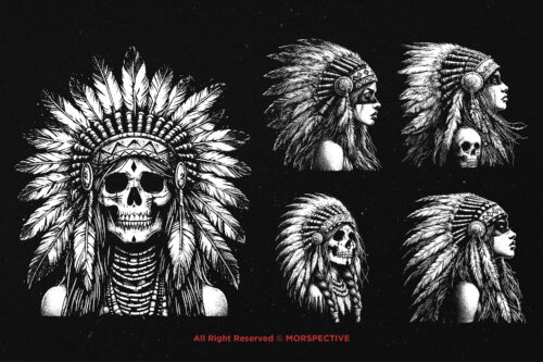 10 Bundle Dark Art American Indian Skull - Image 5