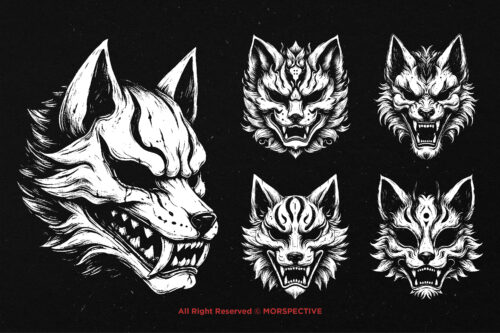 10 Bundle Dark Art Kitsune Mask Japanese - Image 5