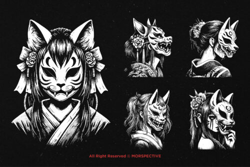 10 Bundle Dark Art Kitsune Girl Mask - Image 5