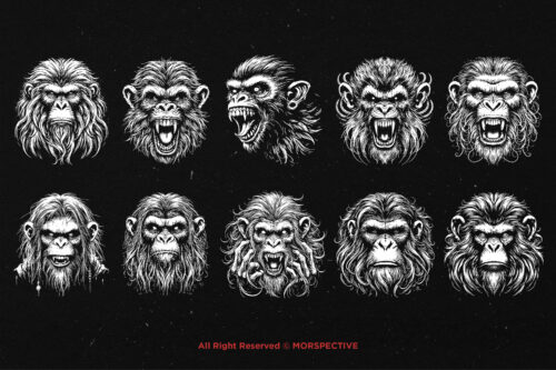 10 Bundle Dark Art Scary Monkey Face - Image 6