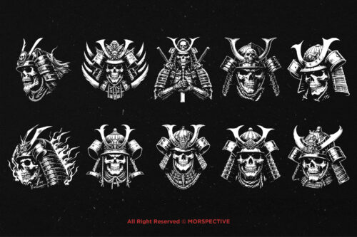 10 Bundle Dark Art Japan Samurai Skull - Image 6