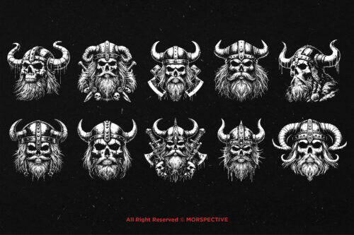 10 Bundle Dark Art Viking Skull Head - Image 6