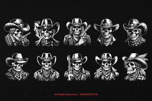 10 Bundle Dark Art Skull Cowboy Head - Image 6