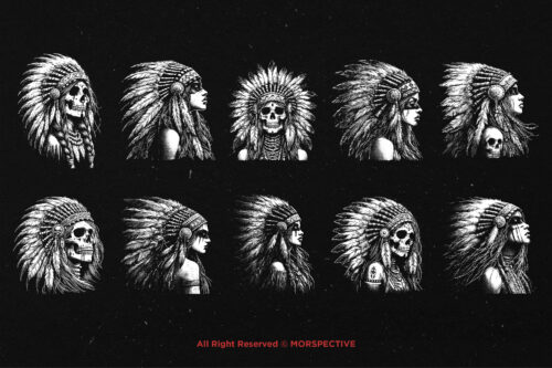 10 Bundle Dark Art American Indian Skull - Image 6