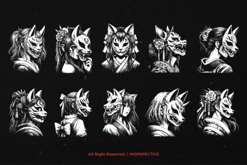 10 Bundle Dark Art Kitsune Girl Mask - Image 6