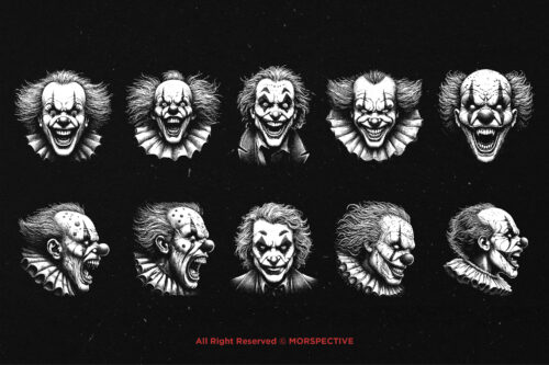 10 Bundle Dark Art Clown Scary Face - Image 6