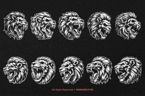 10 Bundle Dark Art Angry Lion Skull - Image 6