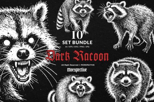 10 Bundle Dark Art Racoon