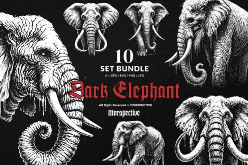 10 Bundle Dark Art Elephant Head