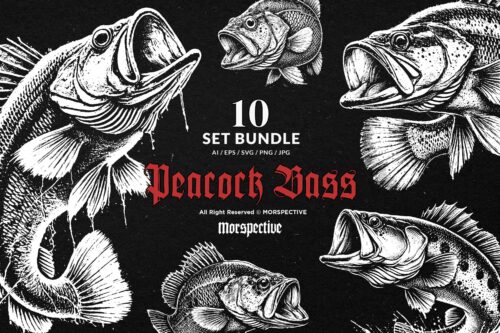 10 Bundle Dark Art Peacock Fishing Bass