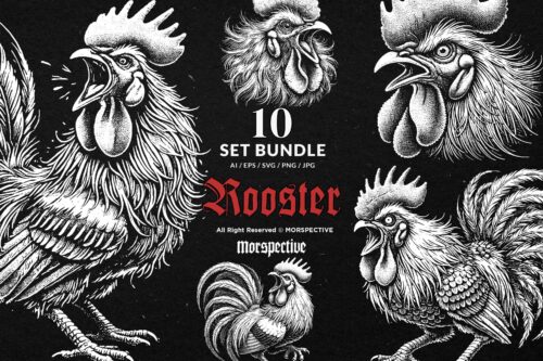 10 Bundle Dark Art Rooster Chicken