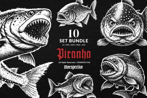10 Bundle Dark Art Piranha Fish