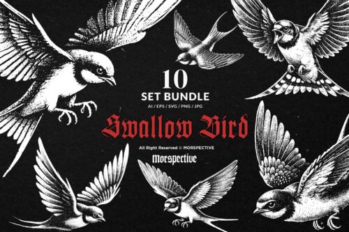 10 Bundle Dark Art Swallow Bird