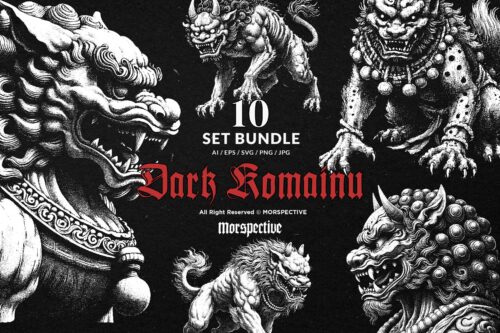 10 Bundle Dark Art Komainu Japanese Lion