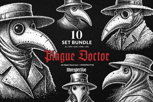 10 Bundle Dark Art Plague Doctor