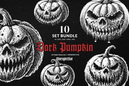 10 Bundle Dark Art Pumpkin Halloween