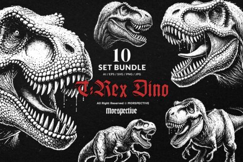 10 Bundle Dark Art T-Rex Dinosaur Jurassic