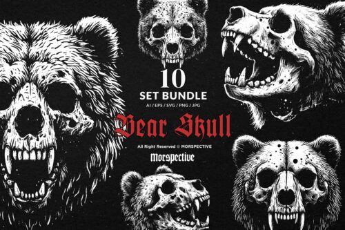 10 Bundle Dark Art Bear Skull