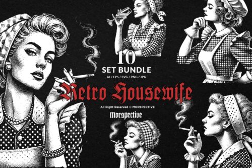 10 Bundle Dark Art Retro Housewife