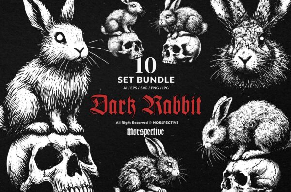 10 Bundle Dark Art Rabbit Skull Bunny