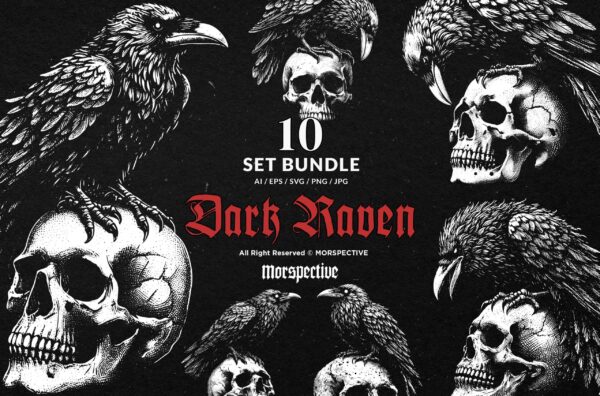 10 Bundle Dark Art Raven Bird Crow