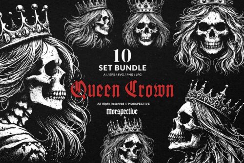 10 Bundle Dark Art Skull Queen Crown
