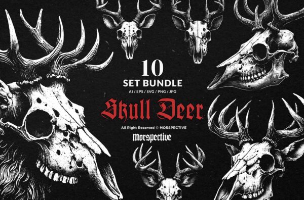 10 Bundle Dark Art Skull Deer