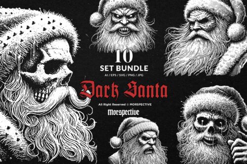 10 Bundle Dark Art Santa Claus