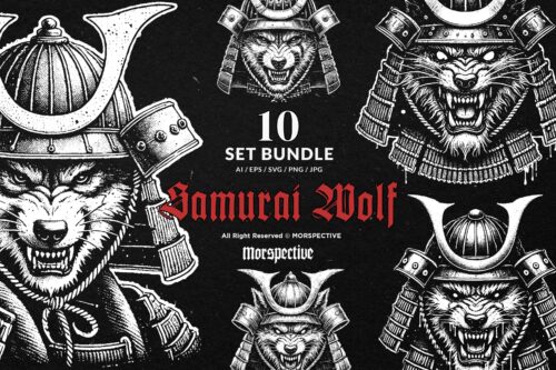 10 Bundle Dark Art Samurai Wolf Warriror