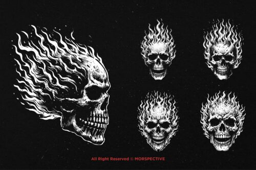10 Bundle Dark Art Flamming Skull Fire - Image 3