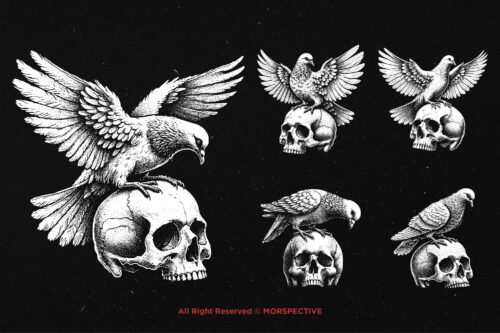 10 Bundle Dark Art Dove Standing on Skull - Image 5