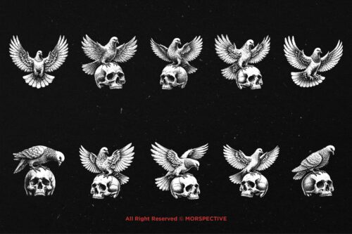 10 Bundle Dark Art Dove Standing on Skull - Image 6