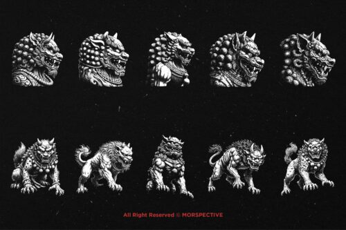 10 Bundle Dark Art Komainu Japanese Lion - Image 6