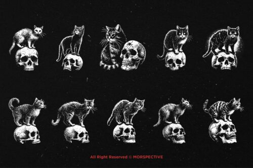 10 Bundle Dark Art Skull Cat Kitten - Image 6
