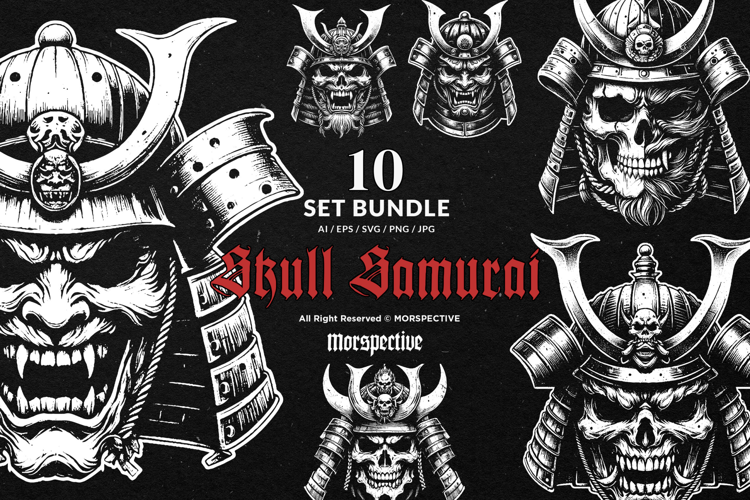 10 Bundle Dark Art Skull Samurai