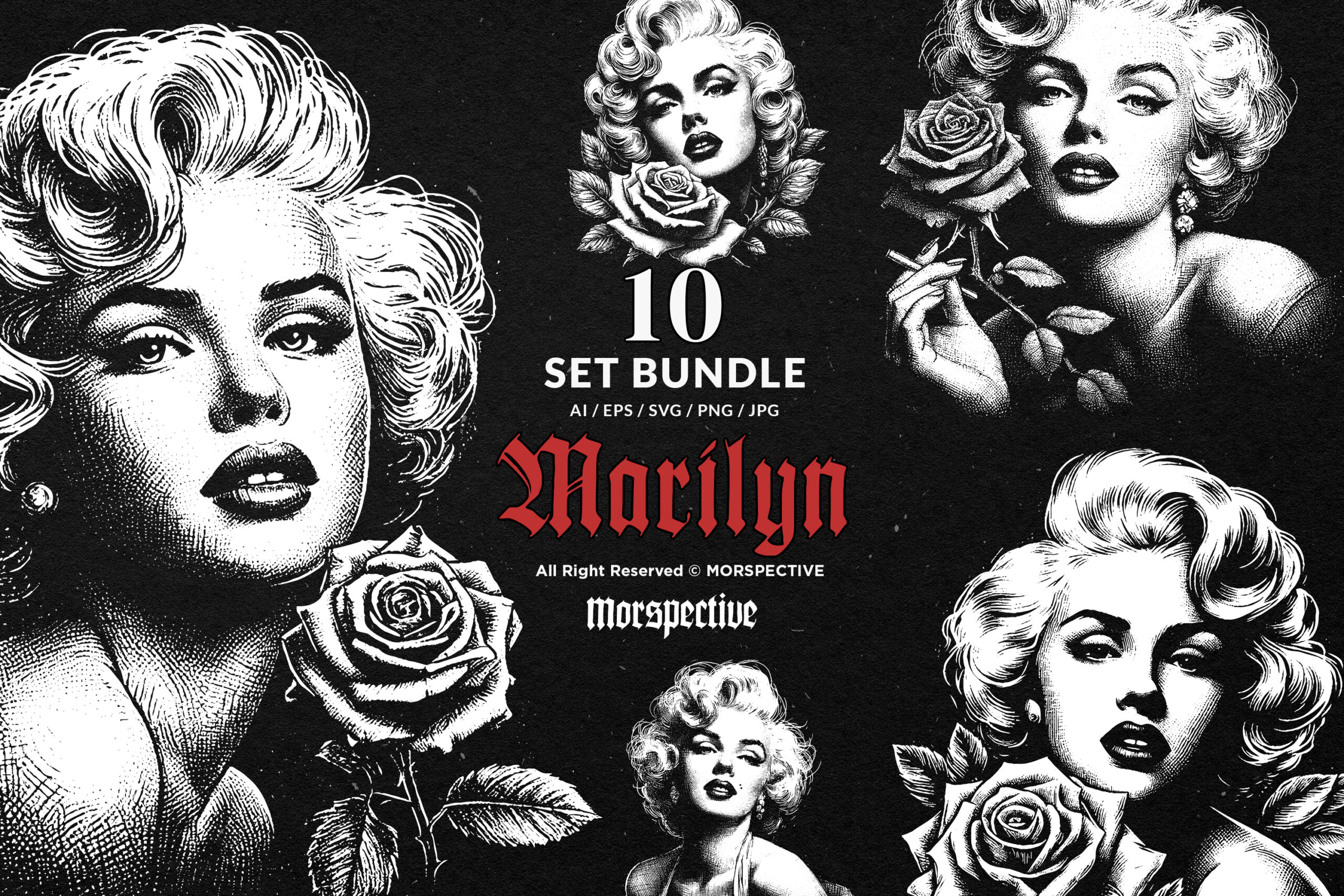 10 Bundle Dark Art Marilyn Face