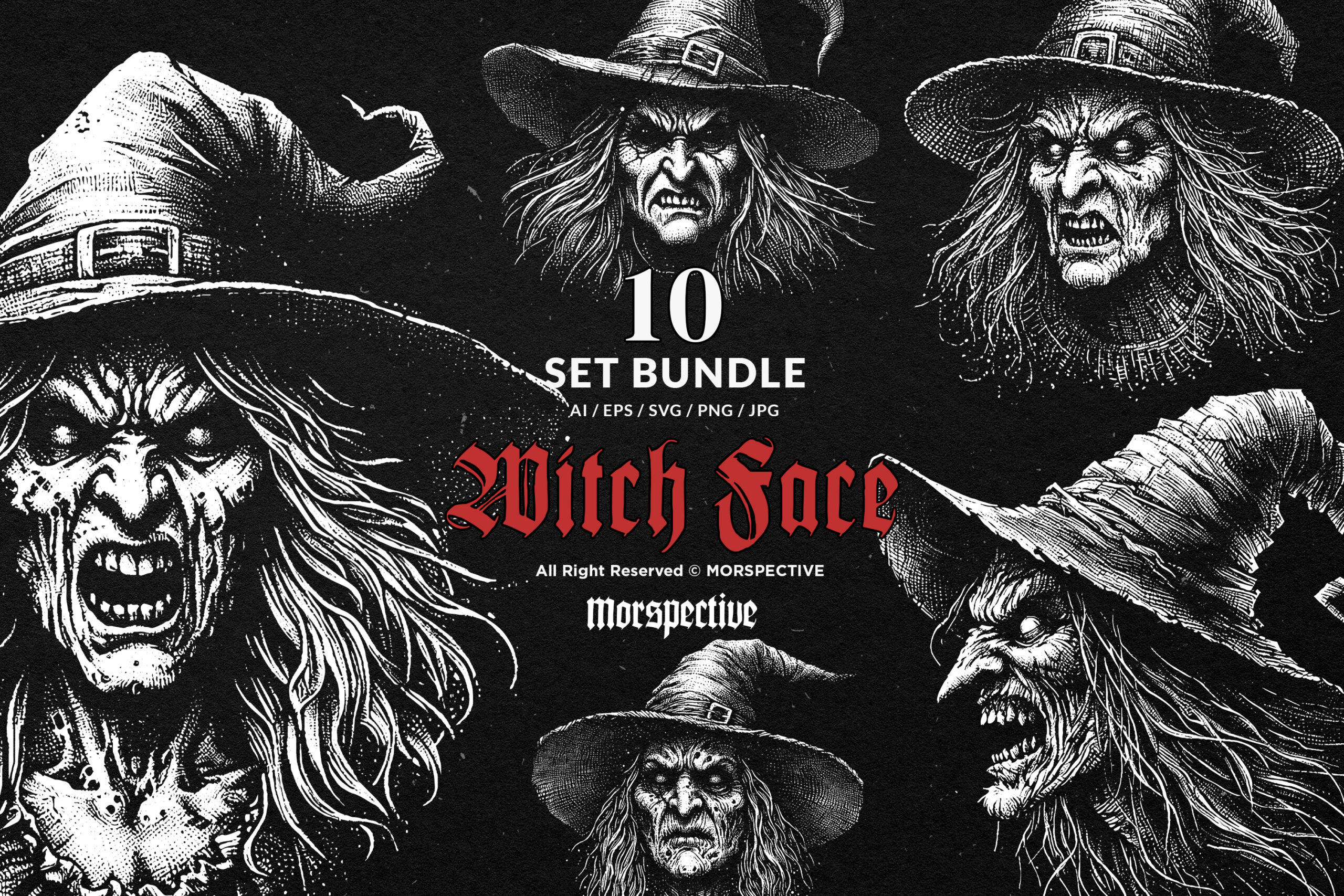 10 Bundle Dark Art Witch Face