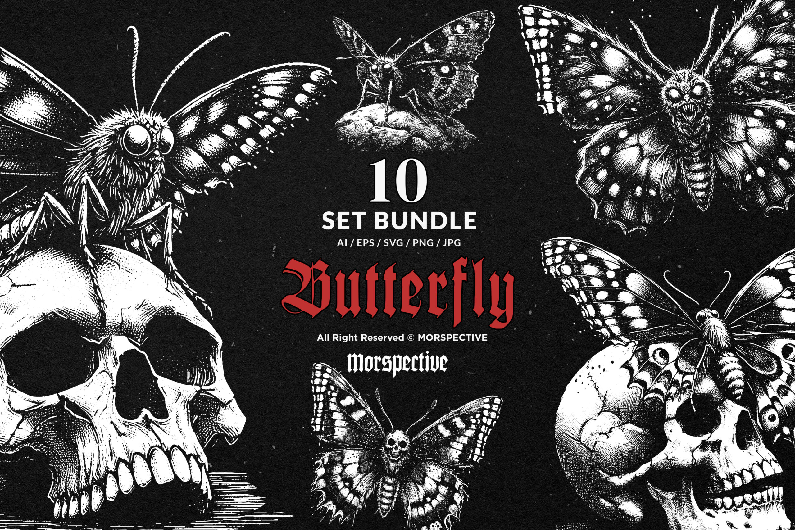 10 Bundle Dark Art Butterfly