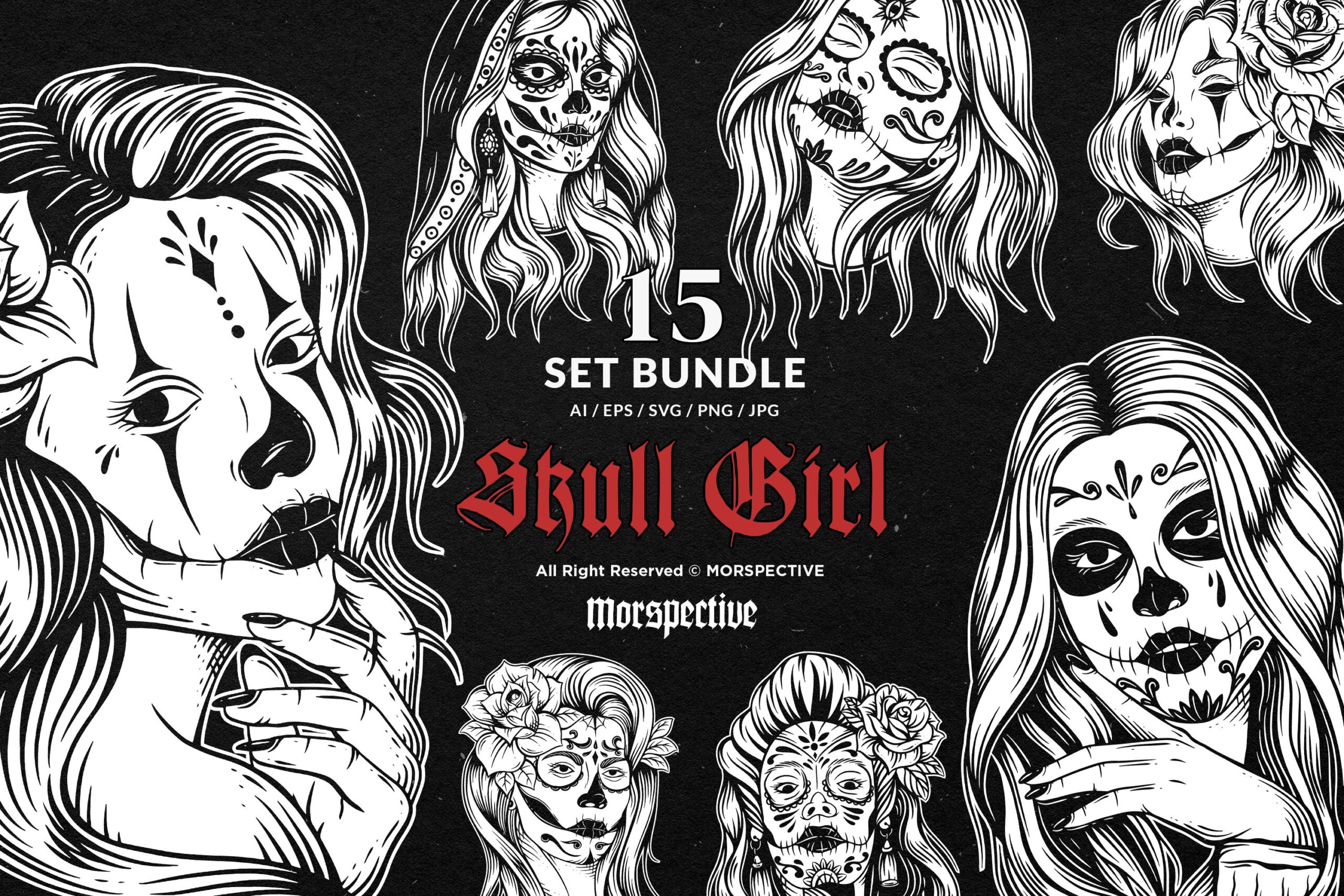 15 Set Bundle Skull Girl Face