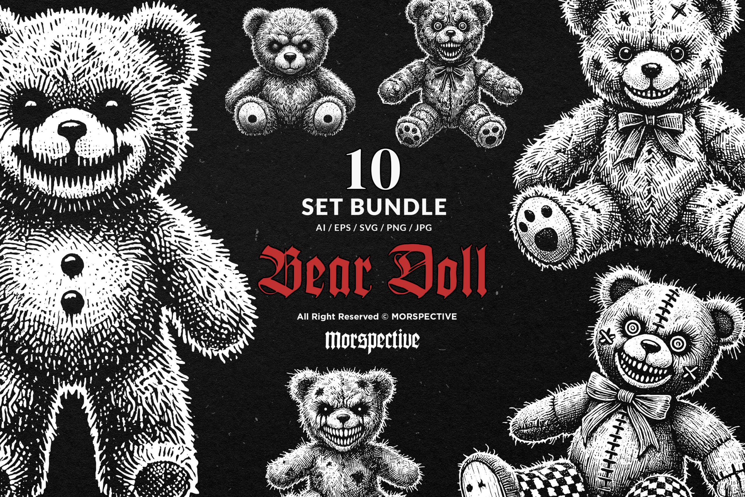 10 Bundle Dark Art Bear Doll